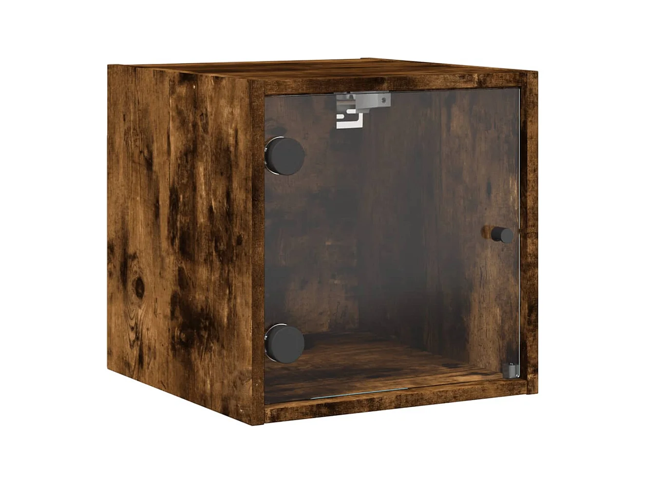 Table de chevet avec porte en verre chêne fumé 35x37x35