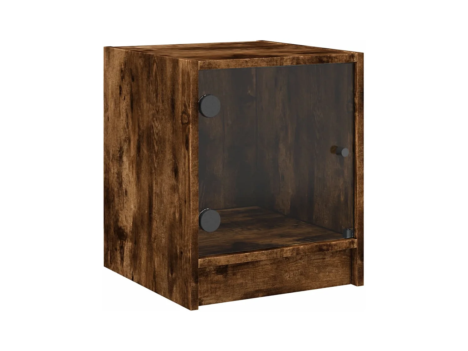 Table de chevet avec porte en verre chêne fumé 35x37x42