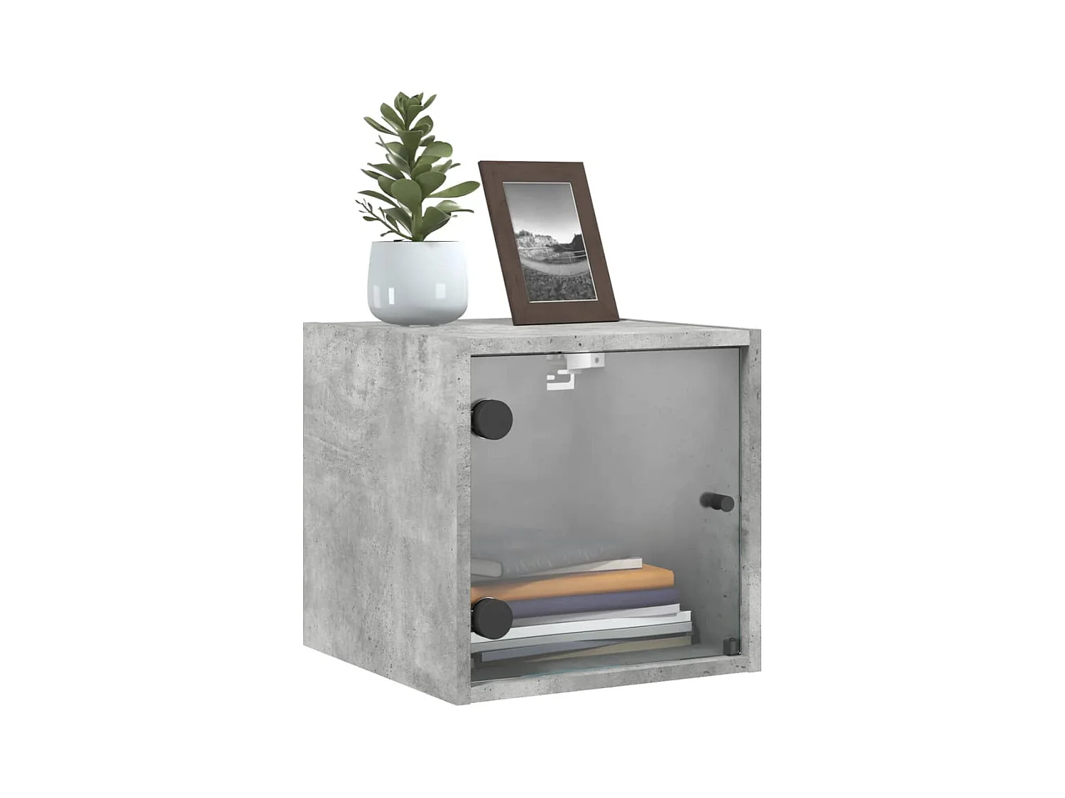 Tables de chevet et portes vitrées 2 pcs gris béton 35x37x35
