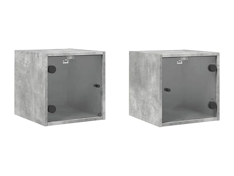 Tables de chevet et portes vitrées 2 pcs gris béton 35x37x35