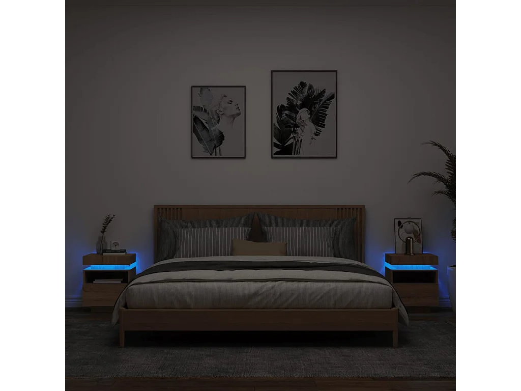 Armoires de chevet avec lumières LED 2 pcs chêne sonoma