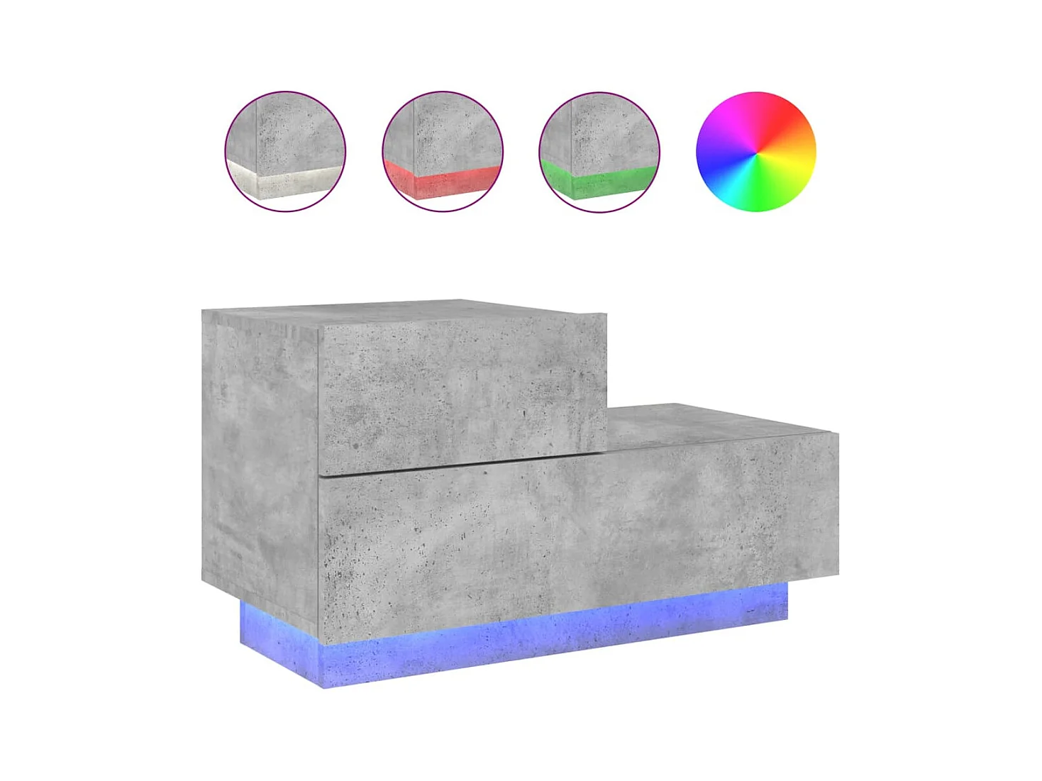 Table de chevet avec lumières LED gris béton 70x36x40,5