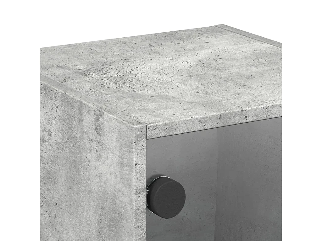 Table de chevet avec porte en verre gris béton 35x37x35