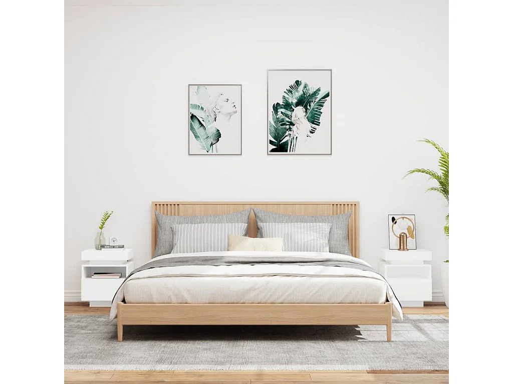 Armoires de chevet avec lumières LED 2 pcs blanc 40x39x48,5