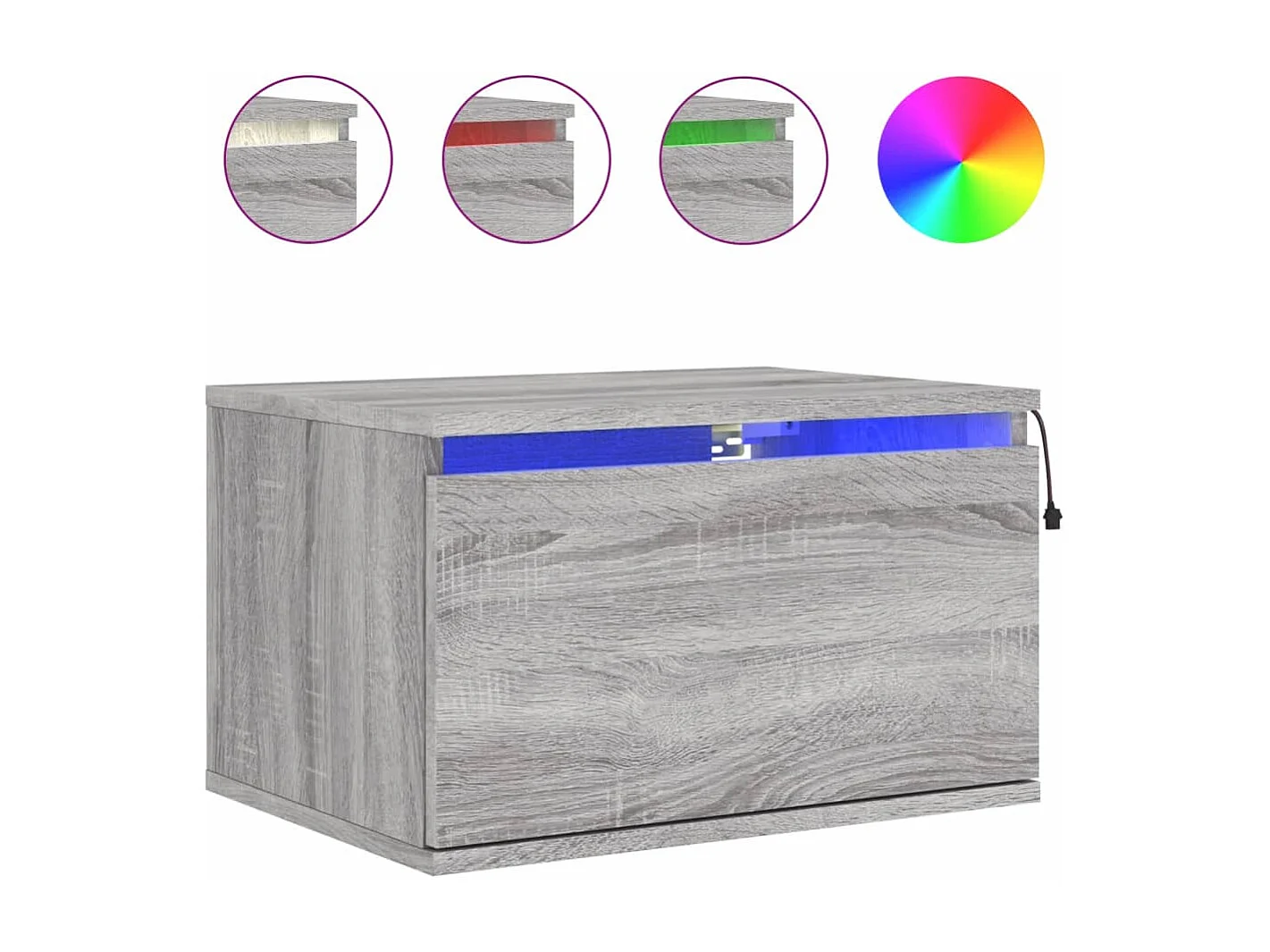 Tables de chevet murales avec lumières LED 2 pcs sonoma gris