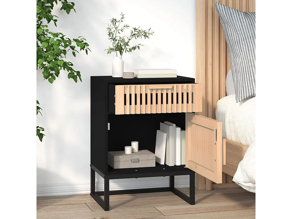 Table de chevet noir 40x30x55,5 bois d’ingénierie et fer