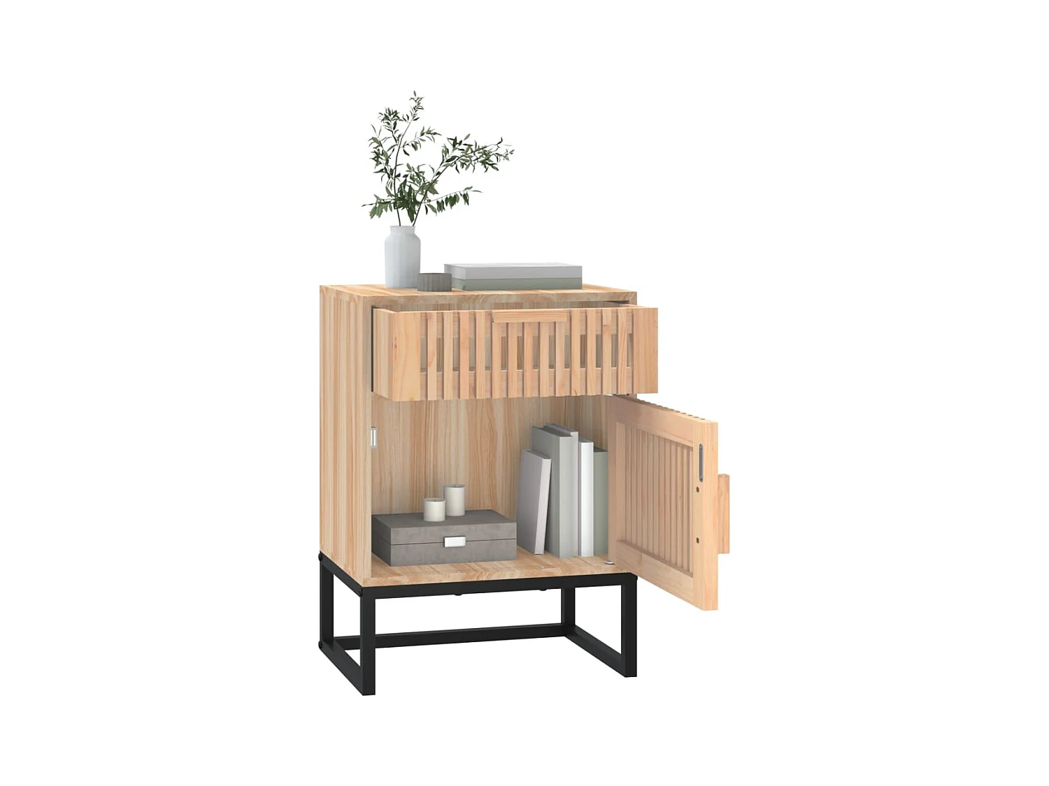 Table de chevet 40x30x55,5 bois d’ingénierie et fer
