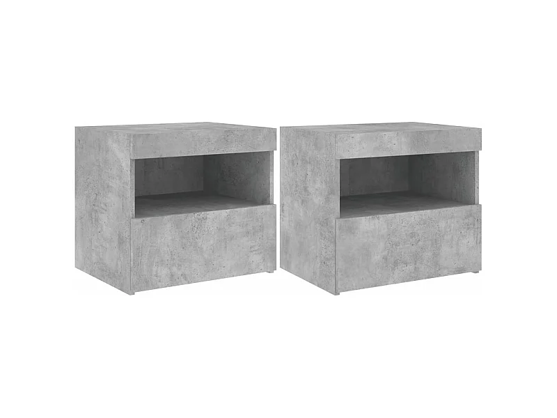 Tables de chevet avec lumières LED 2 pcs gris béton 50x40x45