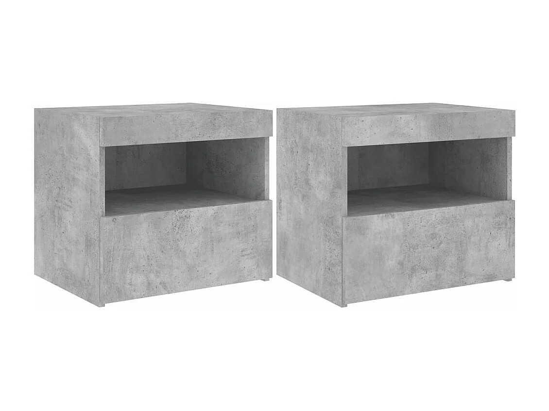 Tables de chevet avec lumières LED 2 pcs gris béton 50x40x45