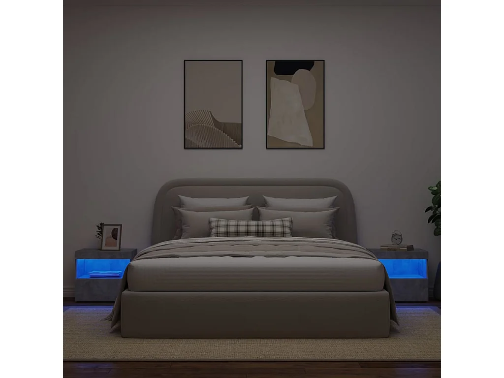 Tables de chevet avec lumières LED 2 pcs gris béton 50x40x45