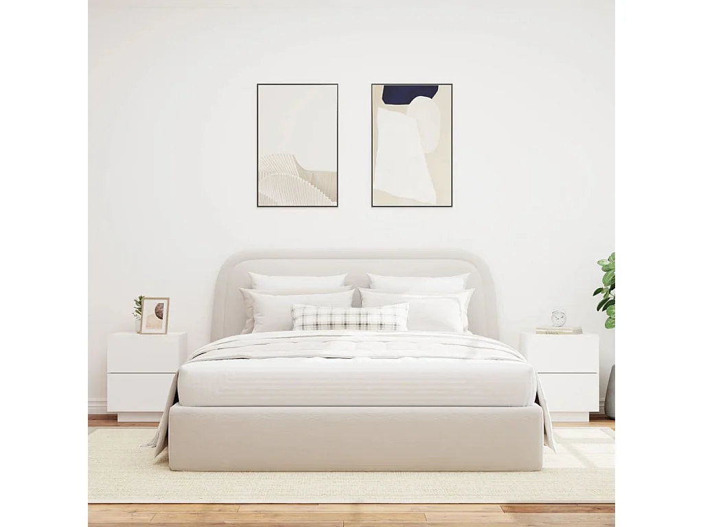 Armoires de chevet et lumières LED 2pcs blanc bois d'ingénierie