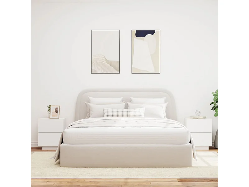 Armoires de chevet et lumières LED 2pcs blanc bois d'ingénierie