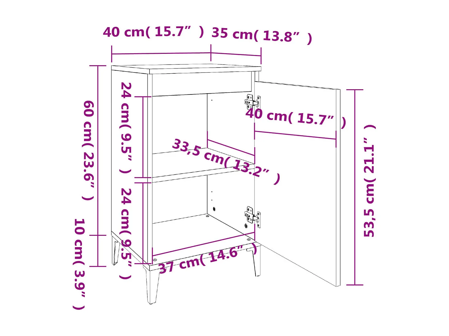 Table de chevet chêne fumé 40x35x70 bois d'ingénierie