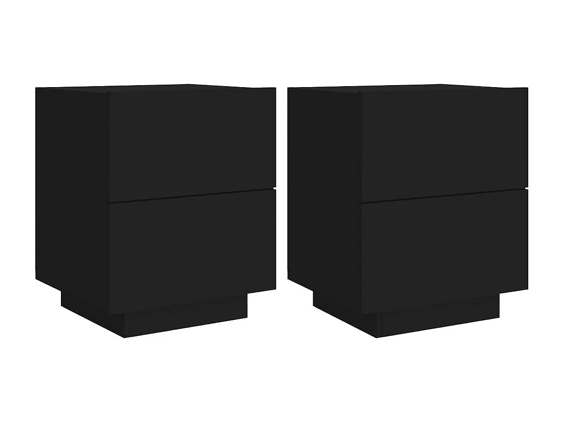 Armoires de chevet et lumières LED 2 pcs noir bois d'ingénierie