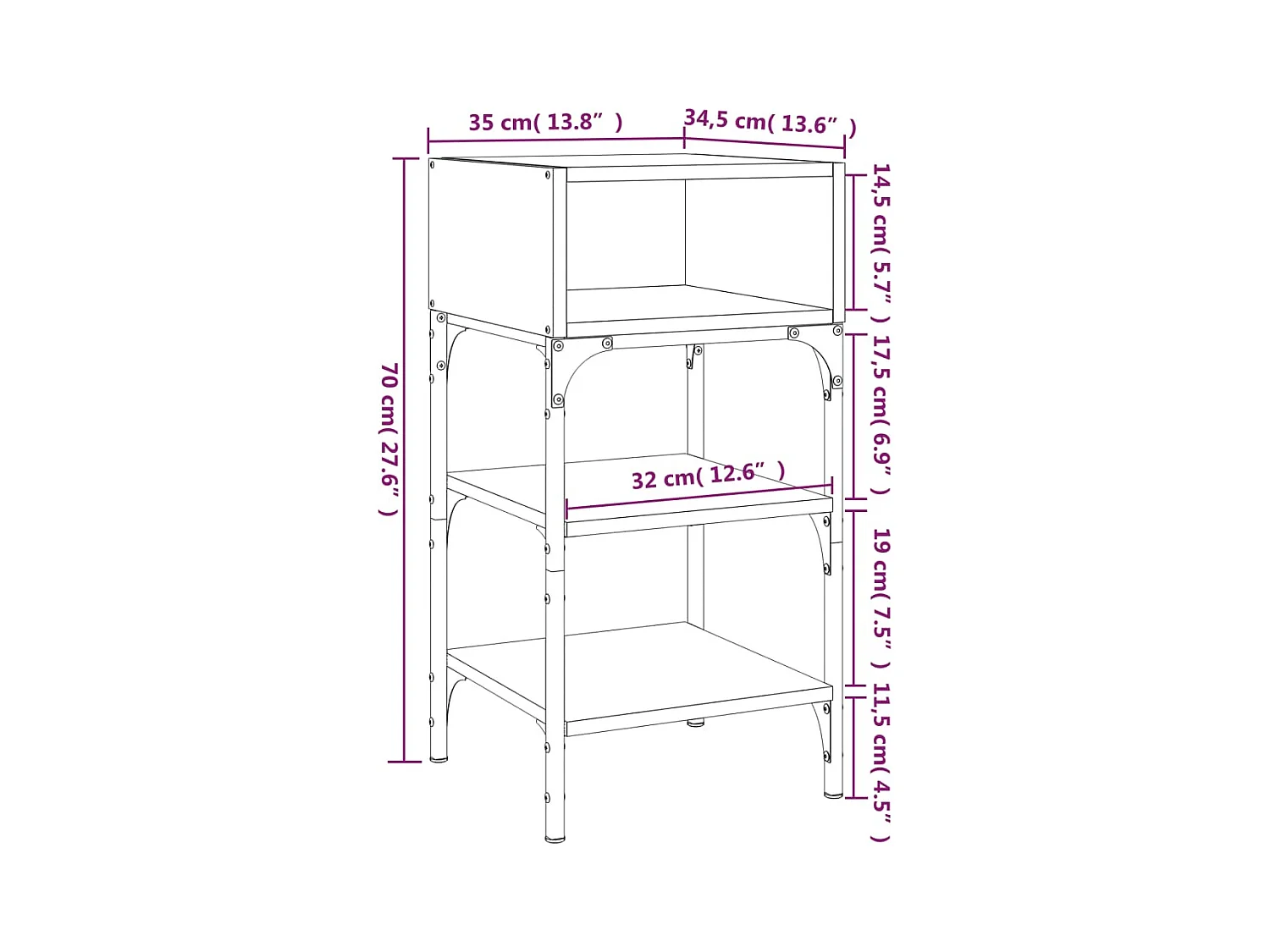 vidaXL Mesita noche 2 uds madera ingeniería marrón roble 35x34,5x70 cm