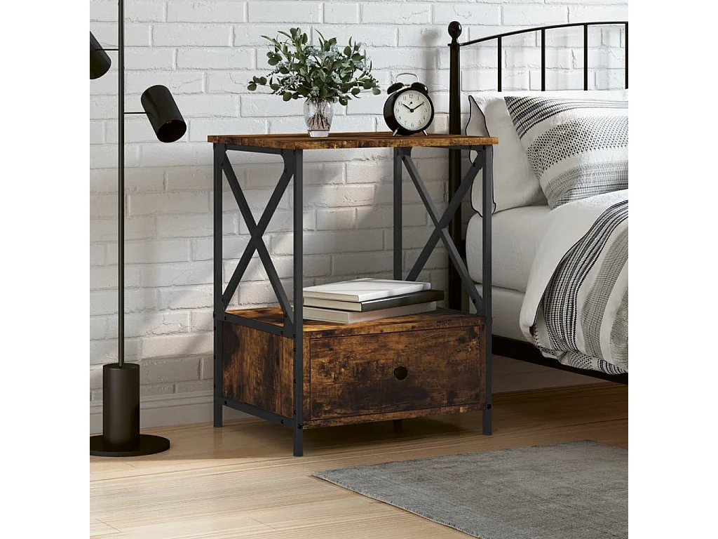 Table de chevet chêne fumé 50x41x65 bois d'ingénierie
