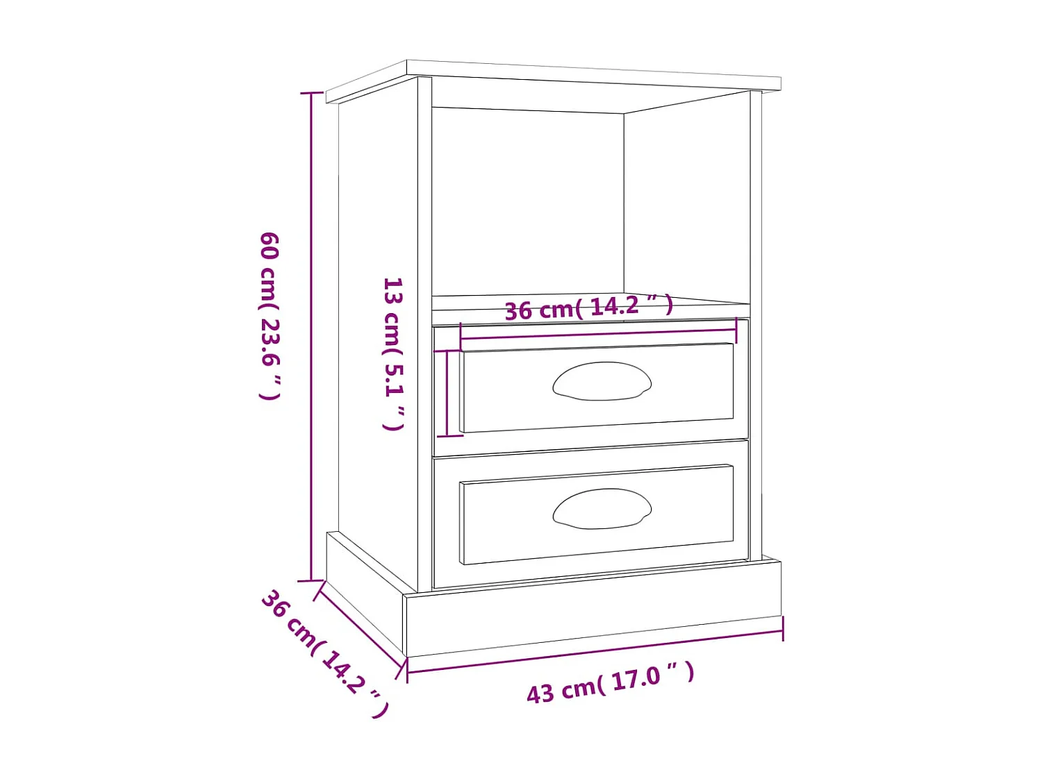 Table de chevet blanc 43x36x60