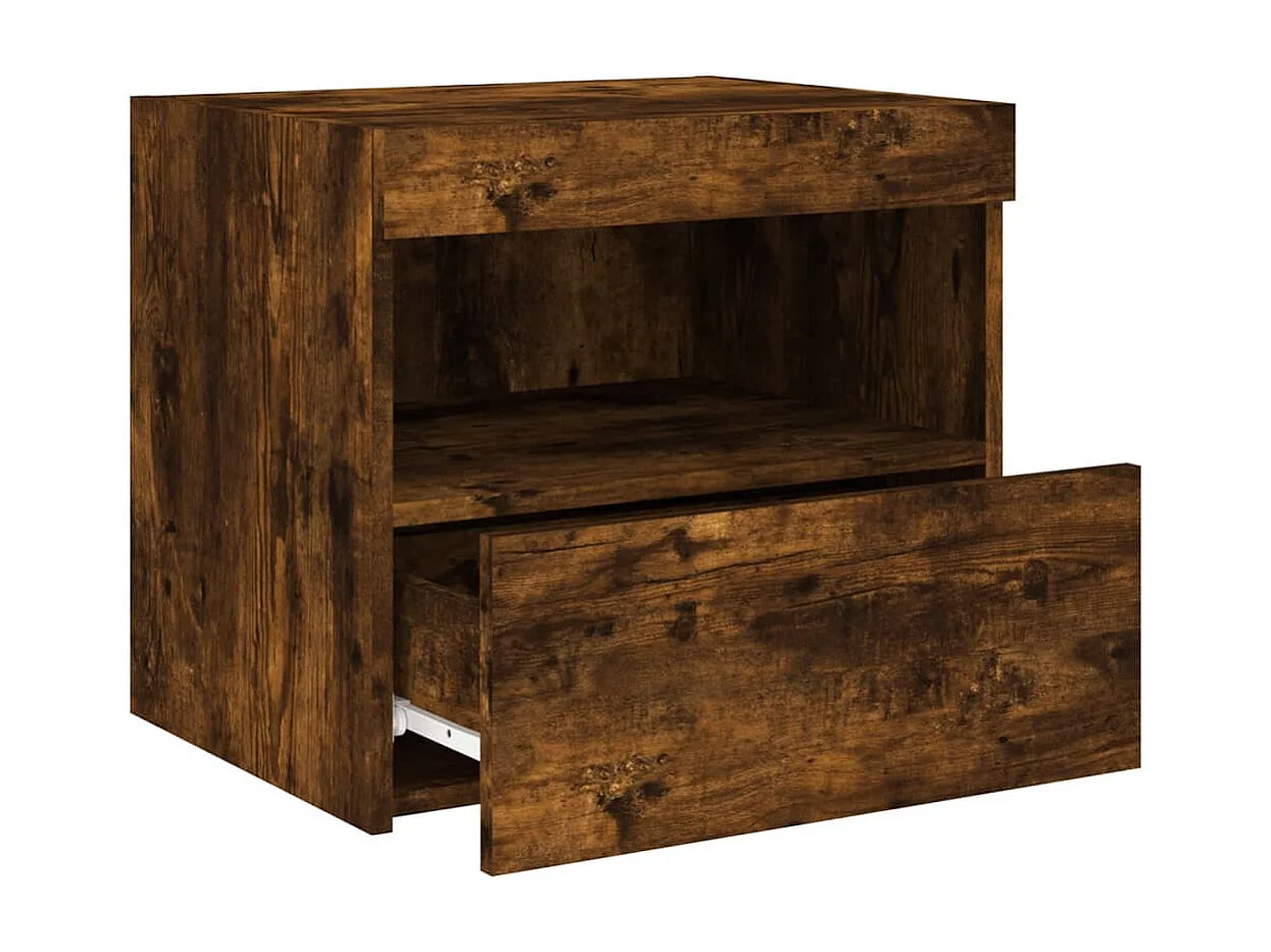 Tables de chevet avec lumières LED 2 pcs chêne fumé 50x40x45