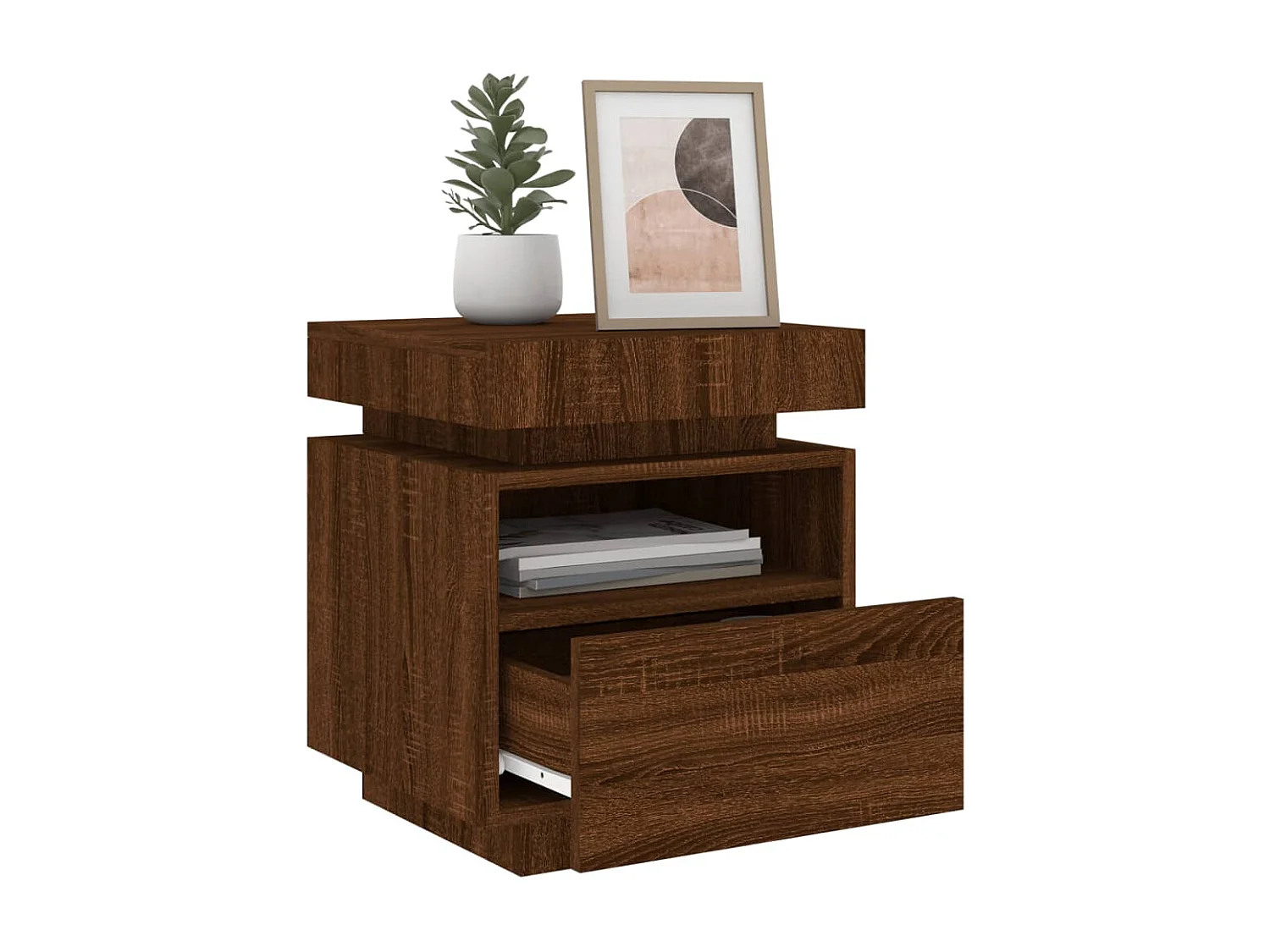 Armoires de chevet avec lumières LED 2 pcs chêne marron