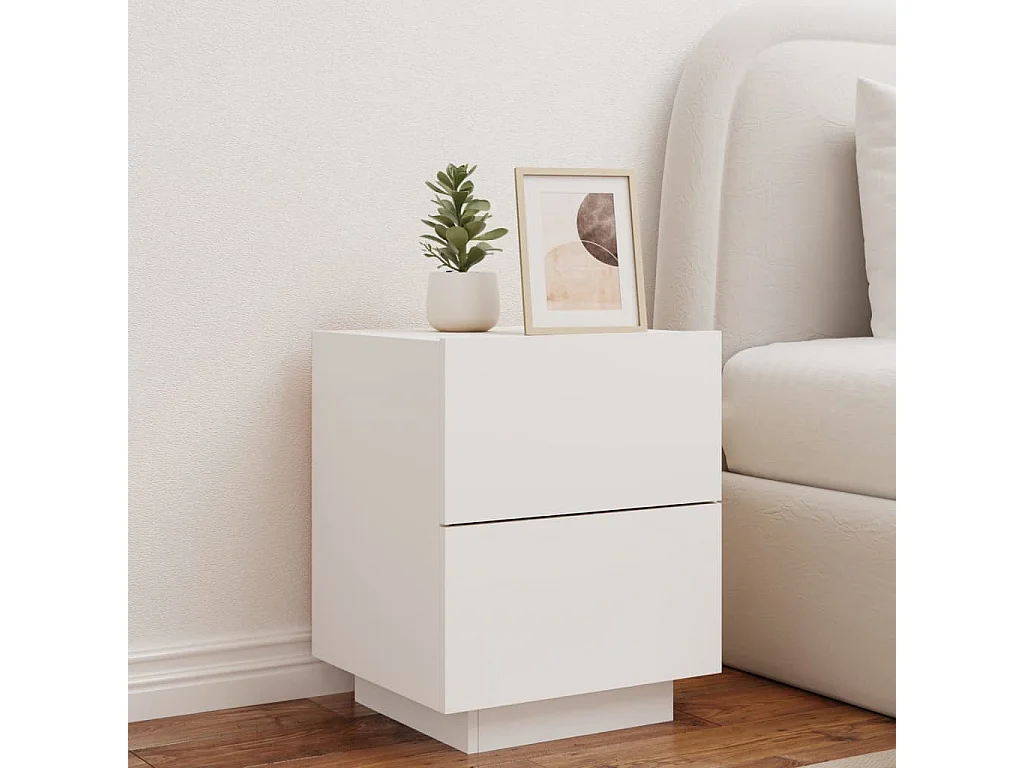 Armoire de chevet avec lumières LED blanc bois d'ingénierie