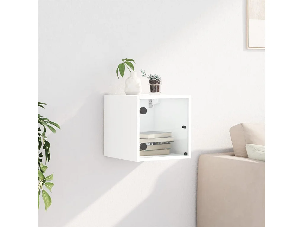 Table de chevet avec porte en verre blanc 35x37x35