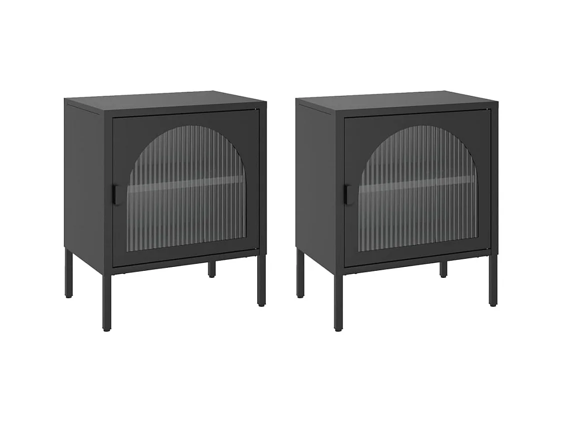 Tables de chevet 2 pcs noir 50x35x60 verre et acier