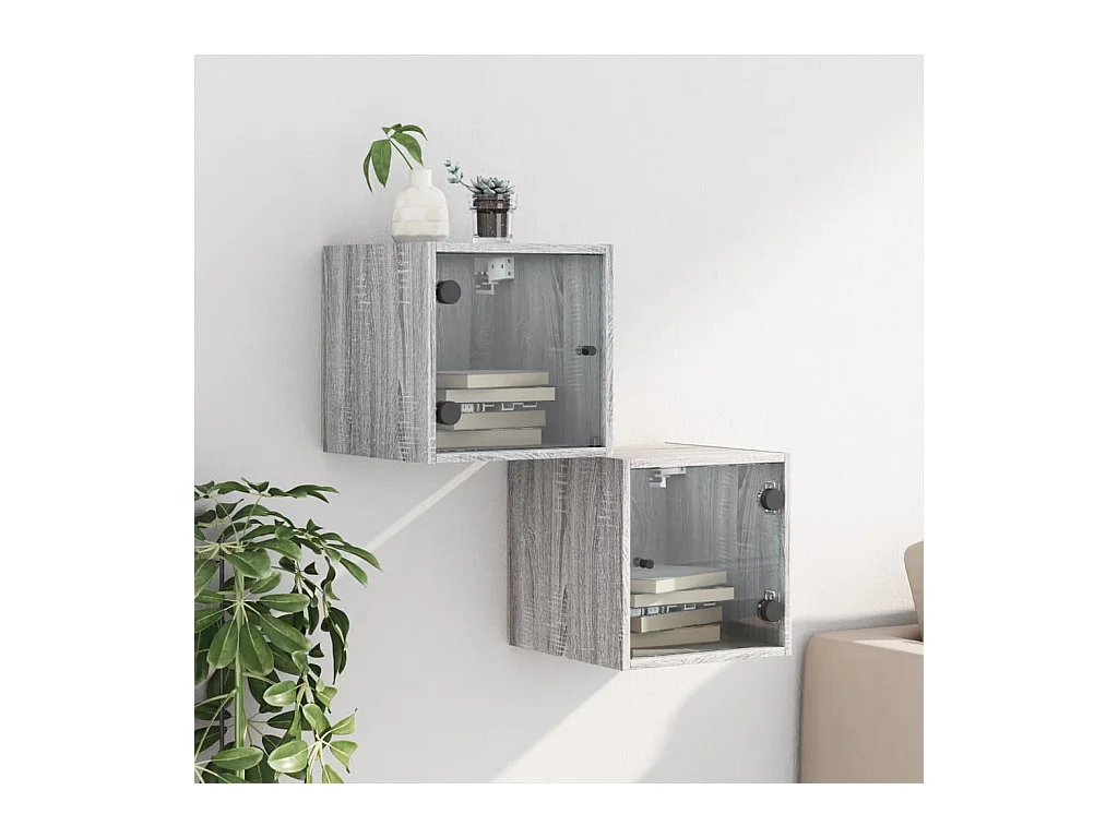 Tables de chevet et portes vitrées 2pcs sonoma gris 35x37x35