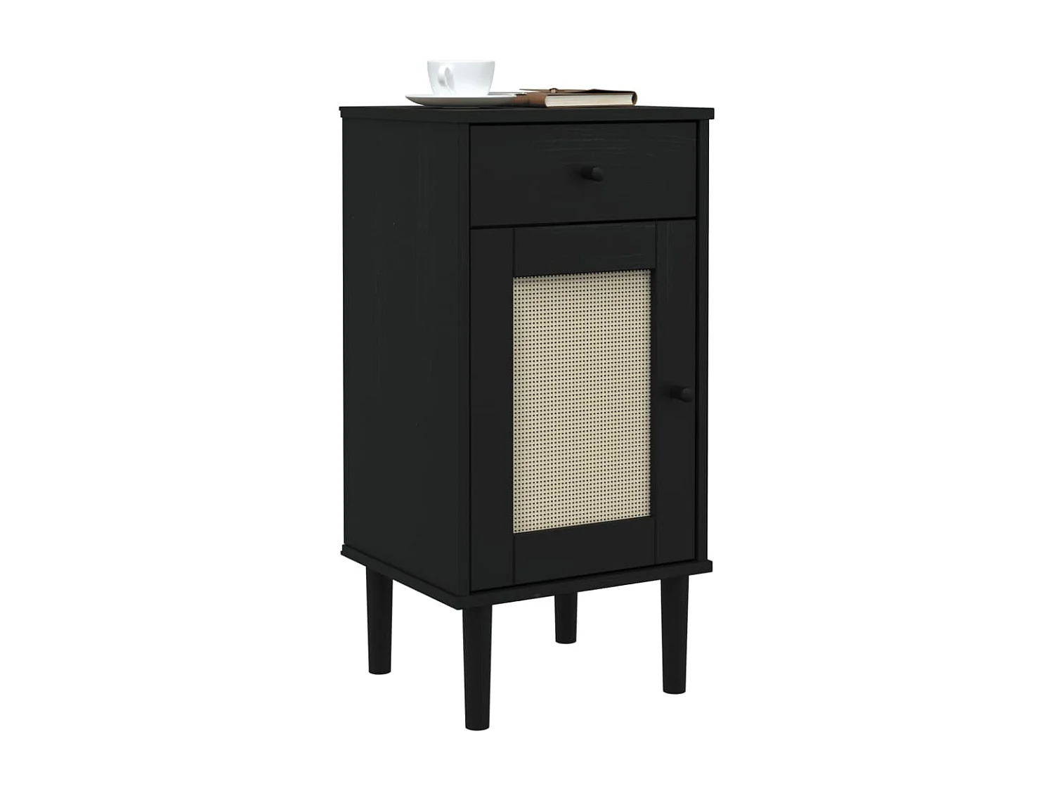 Table de chevet SENJA aspect de rotin noir bois de pin massif