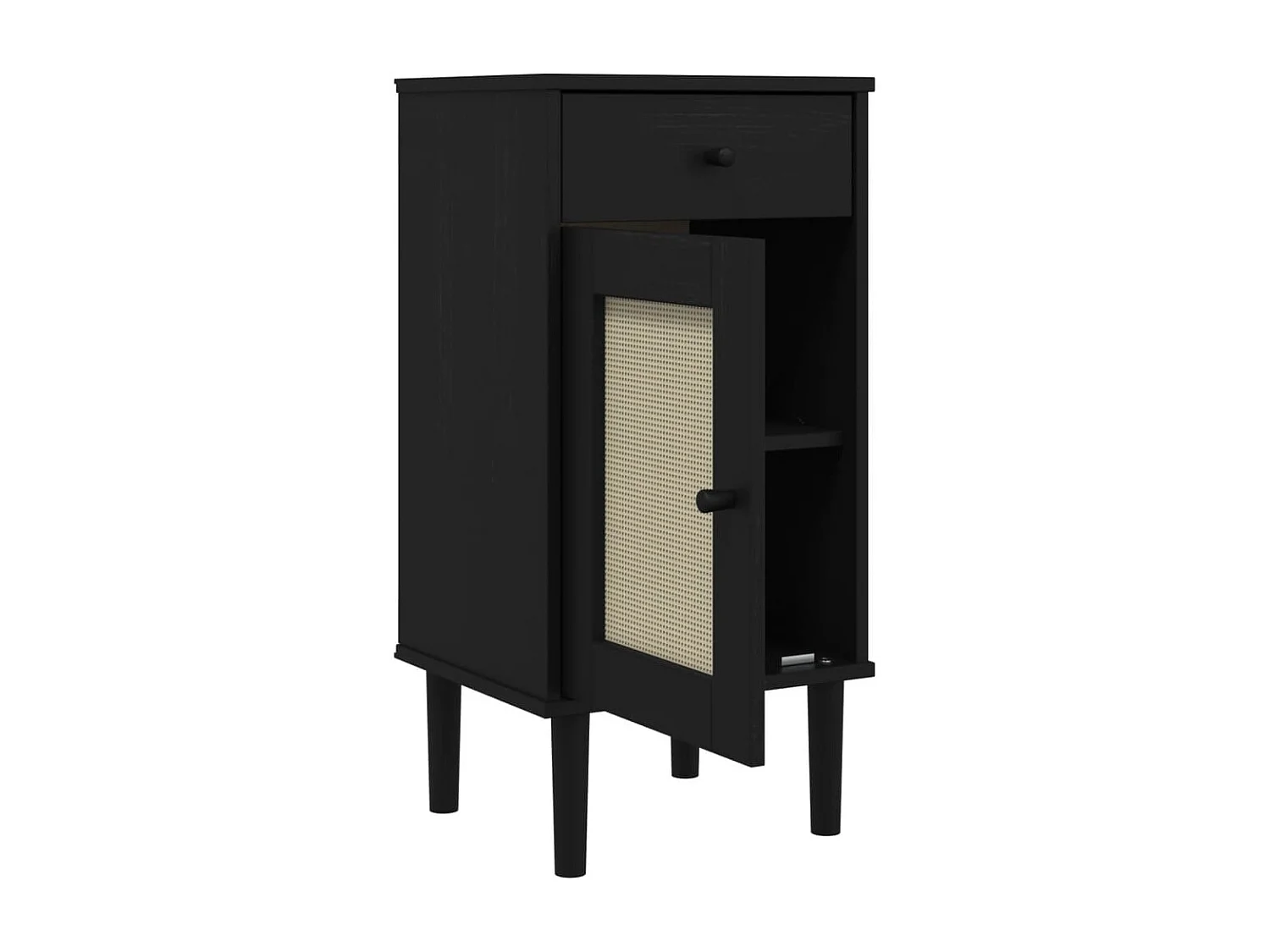 Table de chevet SENJA aspect de rotin noir bois de pin massif