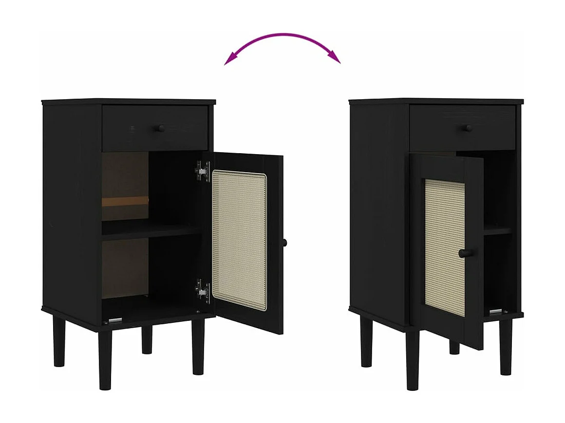 Table de chevet SENJA aspect de rotin noir bois de pin massif