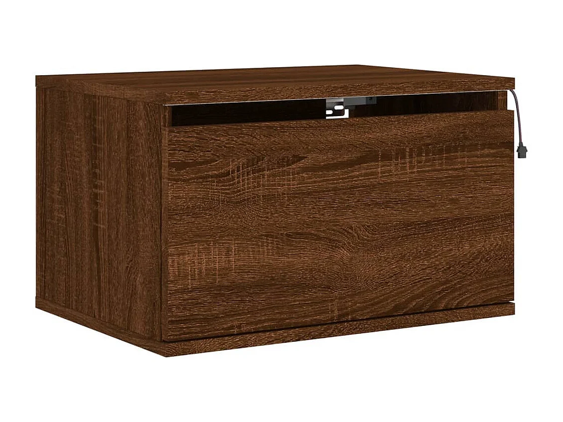 Tables de chevet murales avec lumières LED 2 pcs chêne marron