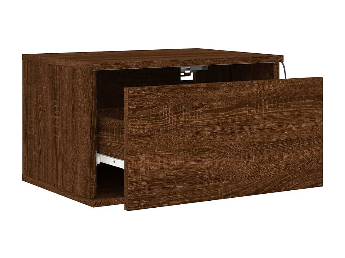 Tables de chevet murales avec lumières LED 2 pcs chêne marron