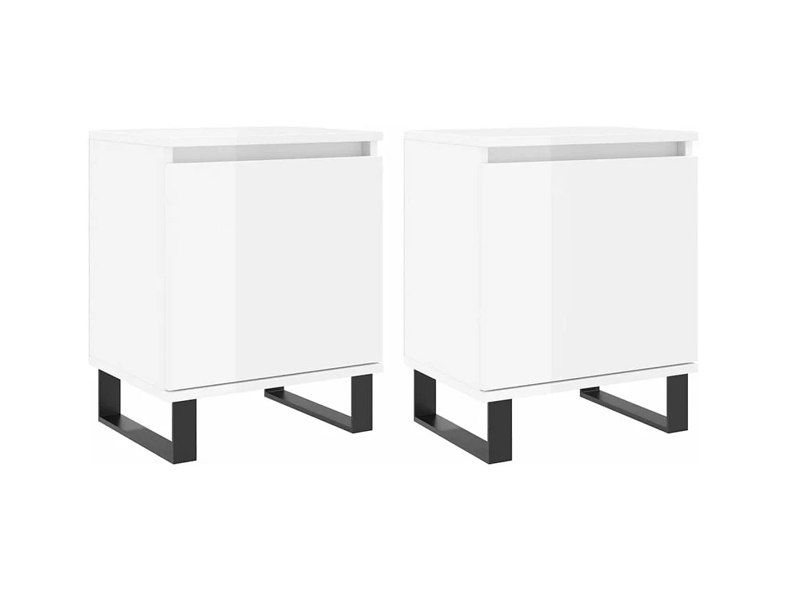 Tables de chevet 2pcs blanc brillant 40x30x50 bois ingénierie