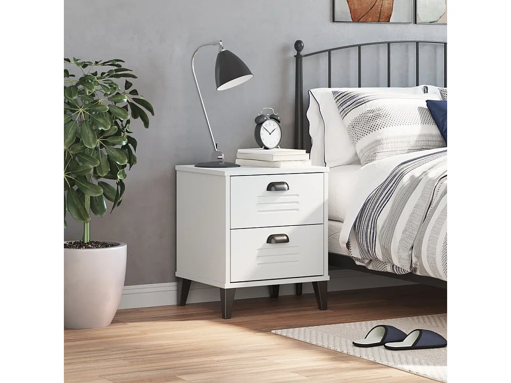 Table de chevet VIKEN blanc bois de pin solide