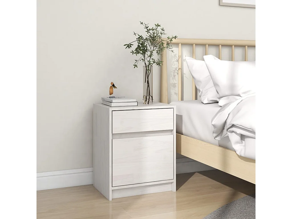 Table de chevet Blanc 40x31x50 Bois de pin massif