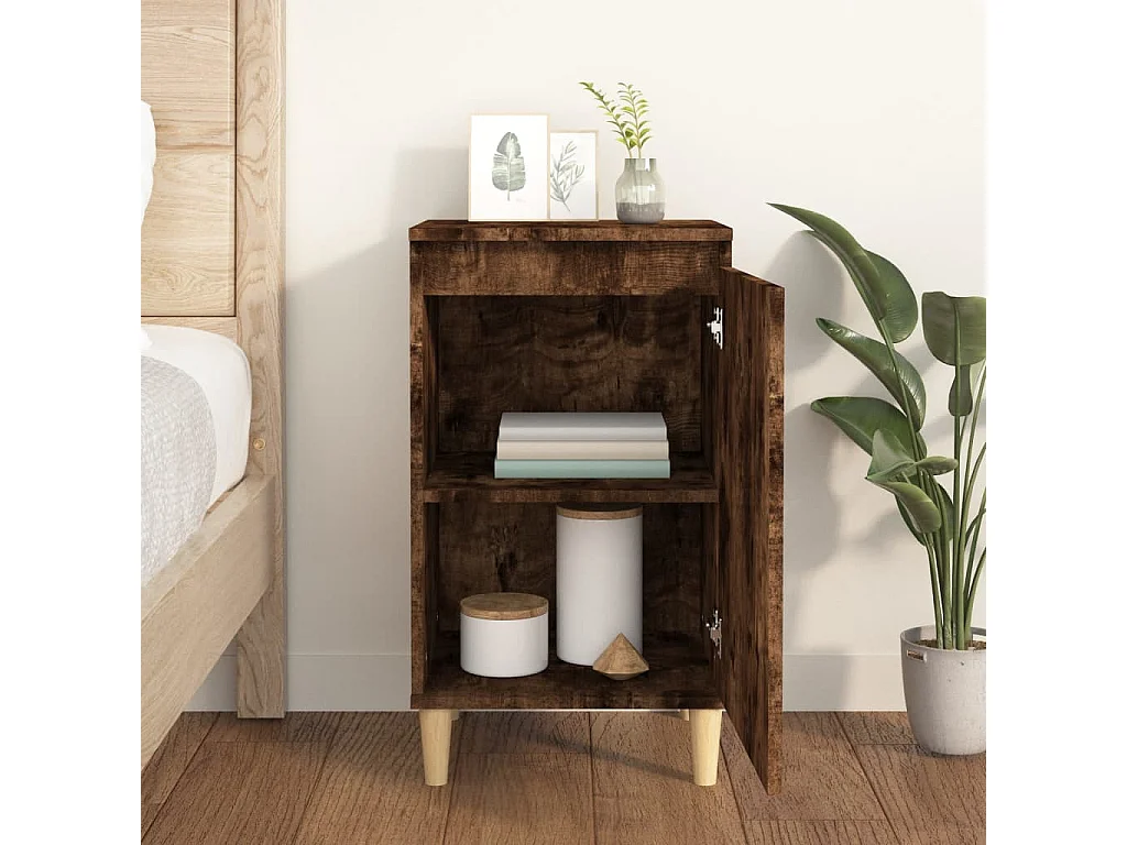 Table de chevet chêne fumé 40x35x70 bois d'ingénierie