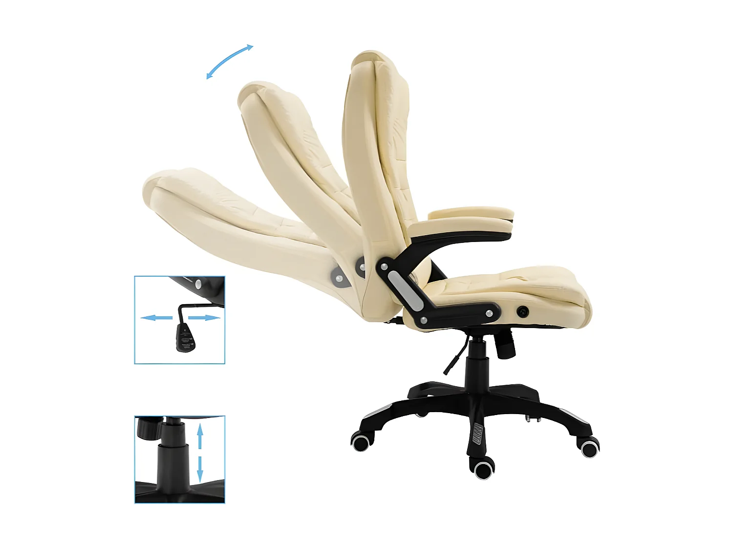 Fauteuil de bureau simili cuir beige Grease