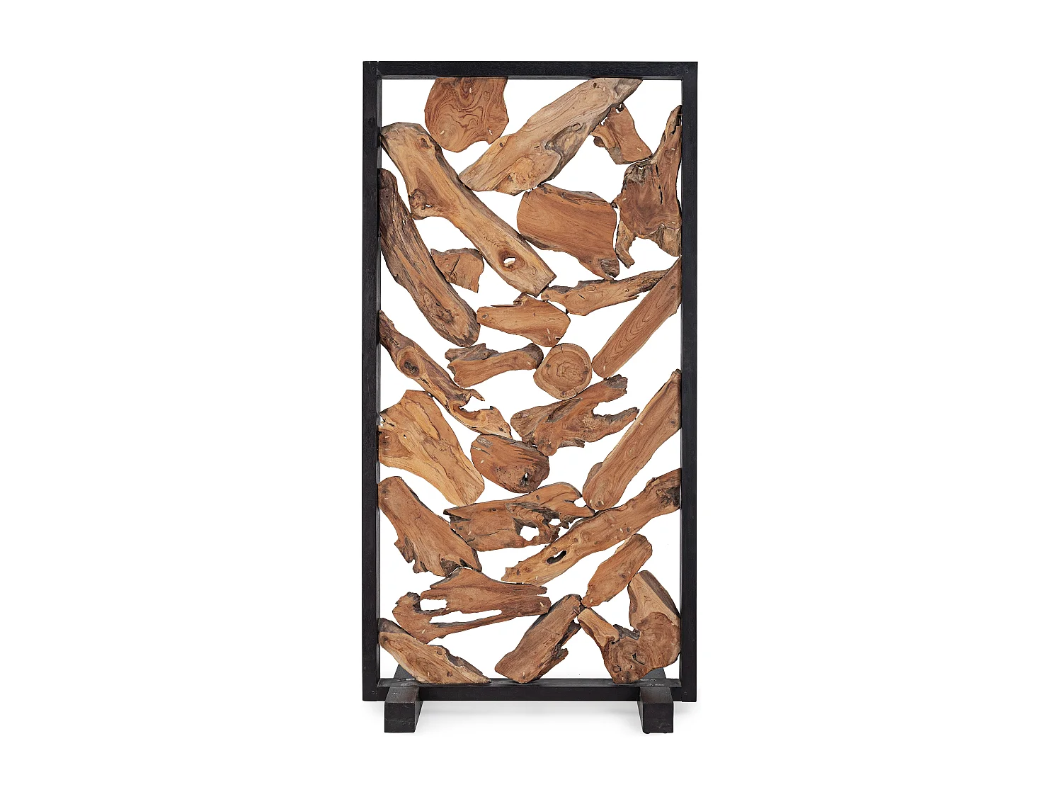 Paravent en racines de teck et acier noir Greka 100cm