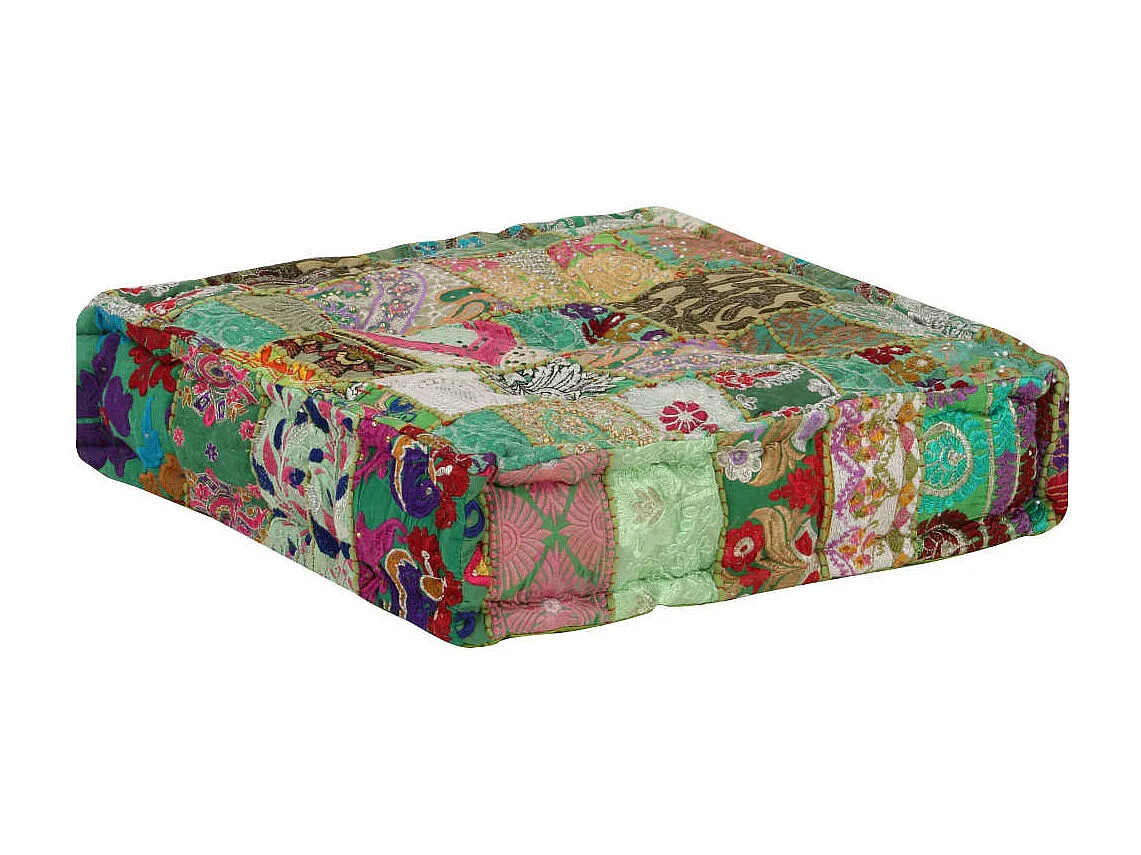 Pouf carré en coton fait à la main 50 x 50x12 Vert