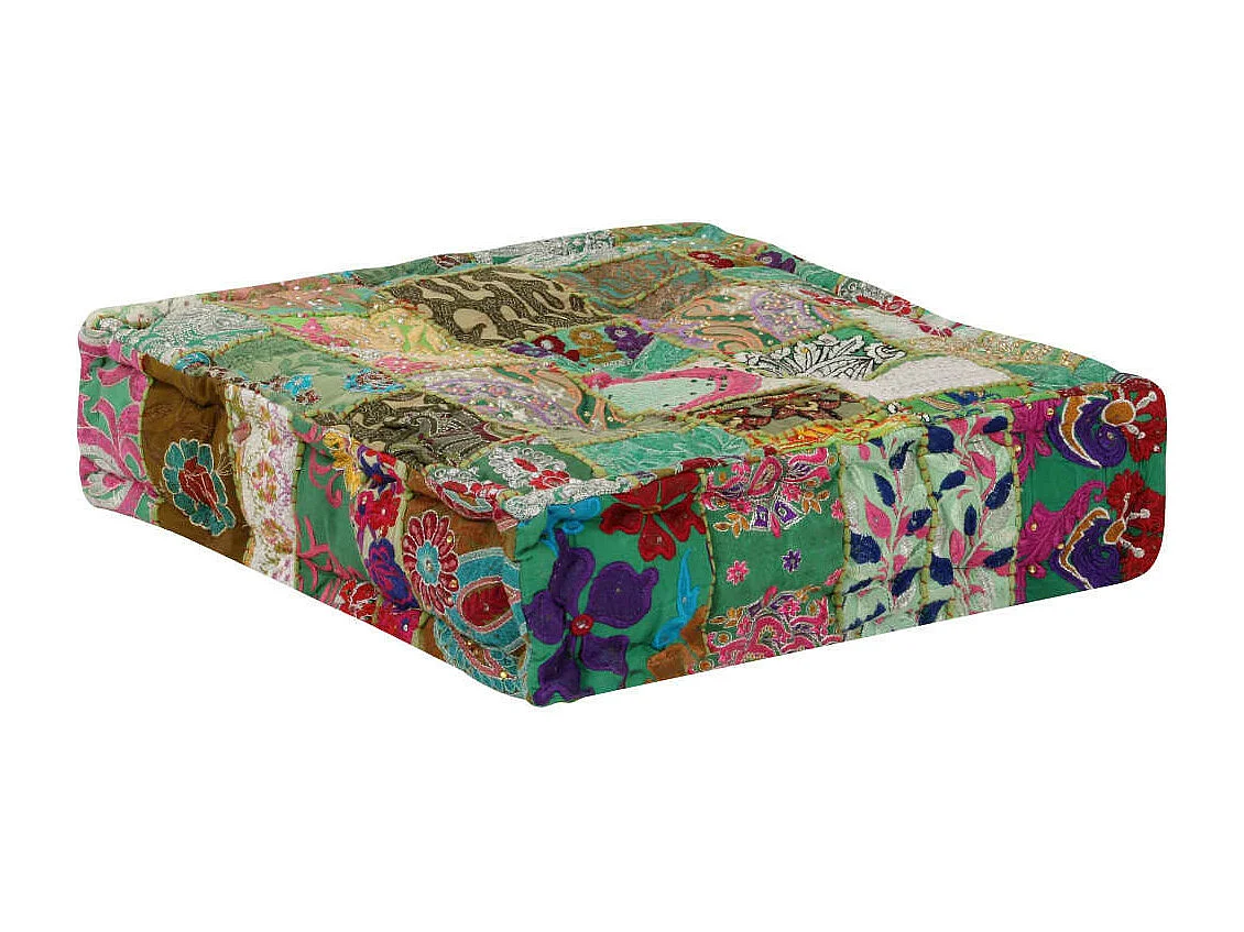 Pouf carré en coton fait à la main 50 x 50x12 Vert