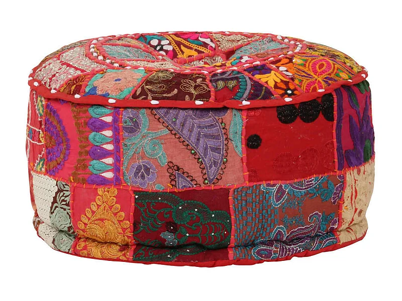 Pouf rond en coton fait à la main 40x20 Rouge