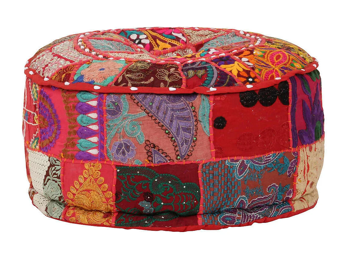 Pouf rond en coton fait à la main 40x20 Rouge