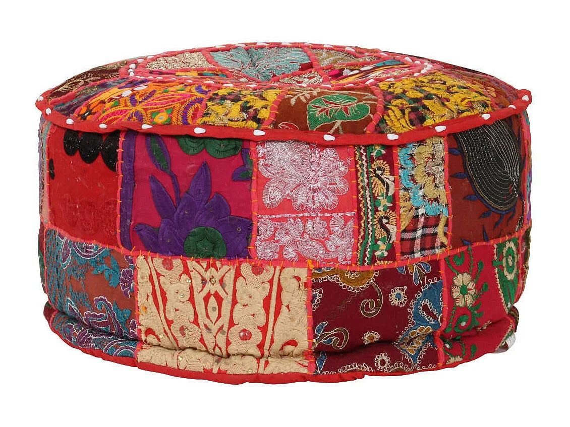 Pouf rond en coton fait à la main 40x20 Rouge