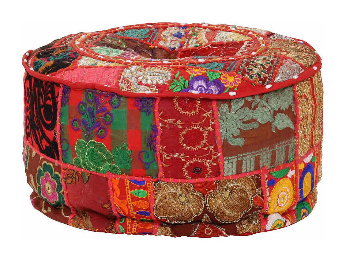 Pouf rond en coton fait à la main 40x20 Rouge