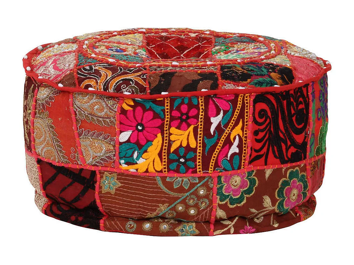 Pouf rond en coton fait à la main 40x20 Rouge