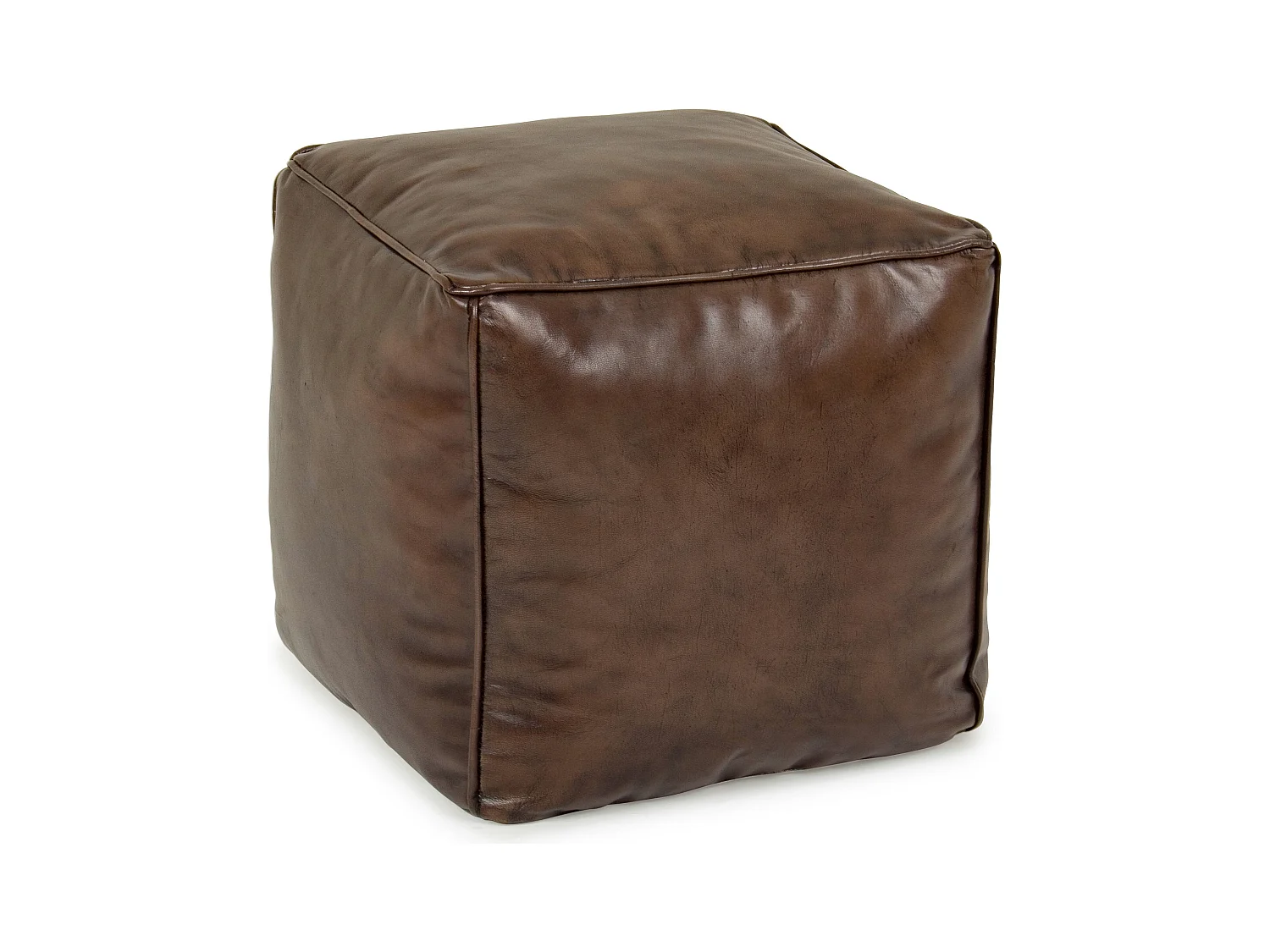 Pouf en cuir marron et rembourrage coton Mady 40