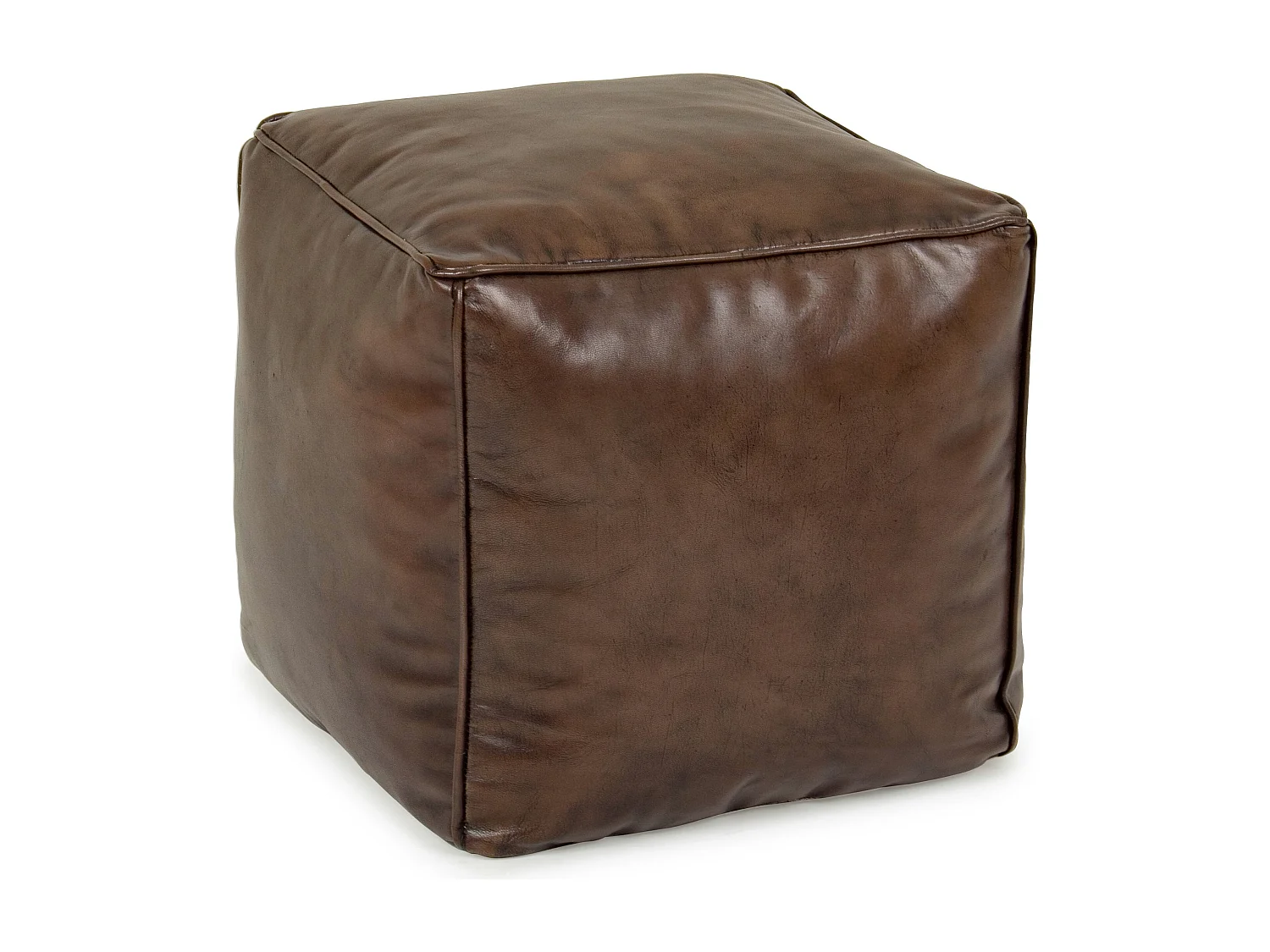 Pouf en cuir marron et rembourrage coton Mady 40