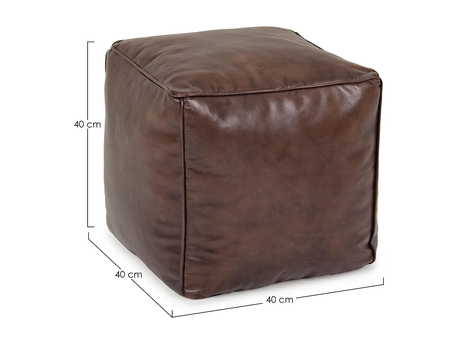 Pouf en cuir marron et rembourrage coton Mady 40