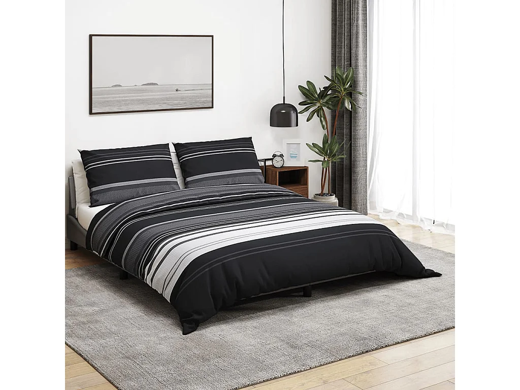 Ensemble de housse de couette noir et blanc 260x220 Coton