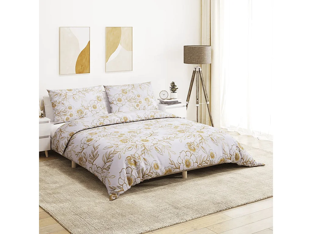 Ensemble de housse de couette blanc et marron 200x200 Coton